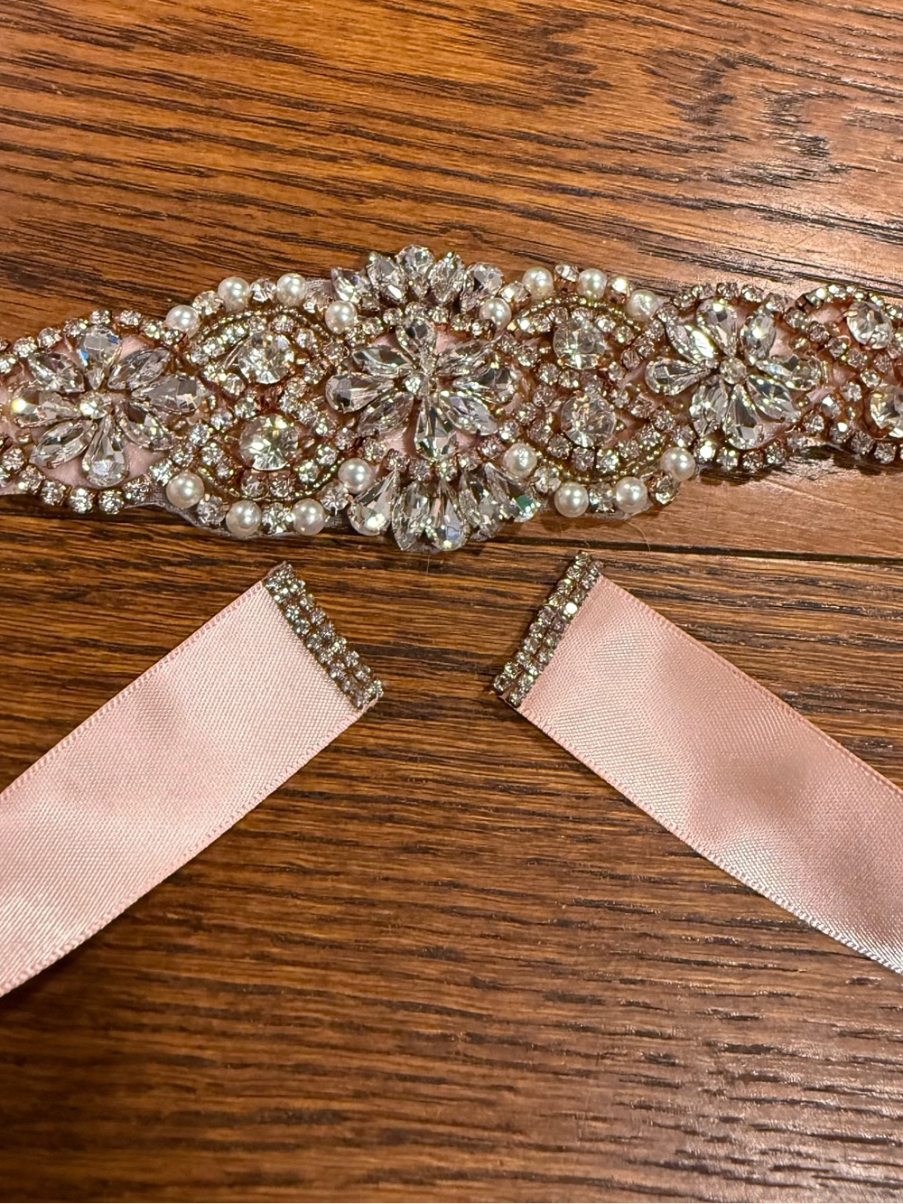 Yanstar Bridal Sash Rhinestone & Ribbon Wedding Belt Rose Blush Handmade